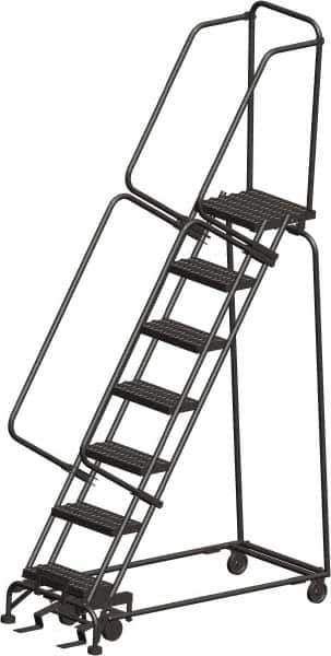 Ballymore - 103" 7 Step Ladder - Rolling Safety Ladder, 450 Lb Capacity, 70" Platform Height, 24" Base Width x 55" Depth, Heavy-Duty Serrated Grating - Industrial Tool & Supply