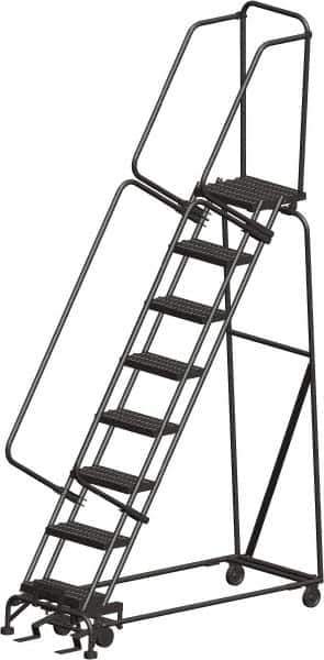 Ballymore - 113" 8 Step Ladder - Rolling Safety Ladder, 450 Lb Capacity, 80" Platform Height, 24" Base Width x 61" Depth, Heavy-Duty Serrated Grating - Industrial Tool & Supply