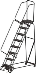 Ballymore - 113" 8 Step Ladder - Rolling Safety Ladder, 450 Lb Capacity, 80" Platform Height, 24" Base Width x 61" Depth, Heavy-Duty Serrated Grating - Industrial Tool & Supply