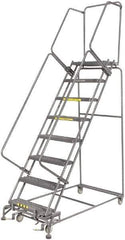 Ballymore - 113" 8 Step Ladder - Rolling Safety Ladder, 450 Lb Capacity, 80" Platform Height, 32" Base Width x 62" Depth, Heavy-Duty Serrated Grating - Industrial Tool & Supply