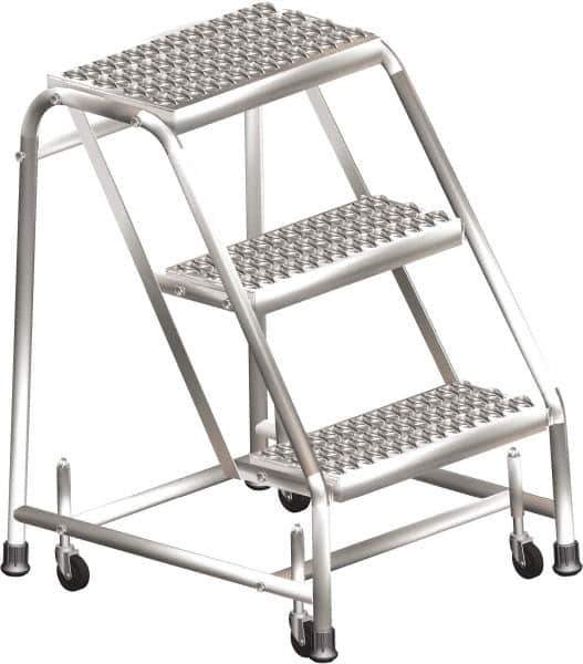 Ballymore - 28-1/2" 3 Step Ladder - Rolling Safety Ladder, 450 Lb Capacity, 28-1/2" Platform Height, 30" Base Width x 25" Depth, Perforated Tread - Industrial Tool & Supply
