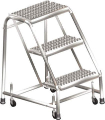 Ballymore - 28-1/2" 3 Step Ladder - Rolling Safety Ladder, 450 Lb Capacity, 28-1/2" Platform Height, 30" Base Width x 25" Depth, Perforated Tread - Industrial Tool & Supply