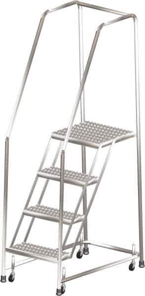 Ballymore - 73" 4 Step Ladder - Rolling Safety Ladder, 450 Lb Capacity, 40" Platform Height, 20" Base Width x 38" Depth, Heavy-Duty Serrated Grating - Industrial Tool & Supply