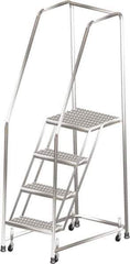 Ballymore - 73" 4 Step Ladder - Rolling Safety Ladder, 450 Lb Capacity, 40" Platform Height, 20" Base Width x 38" Depth, Perforated Tread - Industrial Tool & Supply