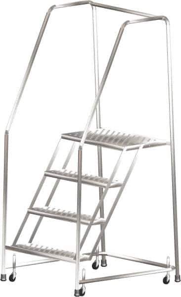 Ballymore - 73" 4 Step Ladder - Rolling Safety Ladder, 450 Lb Capacity, 40" Platform Height, 30" Base Width x 38" Depth, Heavy-Duty Serrated Grating - Industrial Tool & Supply
