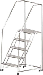 Ballymore - 83" 5 Step Ladder - 300 Lb Capacity, 50" Platform Height, 30" Base Width x 44" Depth, Heavy-Duty Serrated Grating - Industrial Tool & Supply