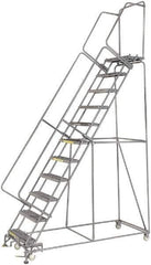 Ballymore - 143" 11 Step Ladder - Rolling Safety Ladder, 450 Lb Capacity, 110" Platform Height, 32" Base Width x 80" Depth, Heavy-Duty Serrated Grating - Industrial Tool & Supply