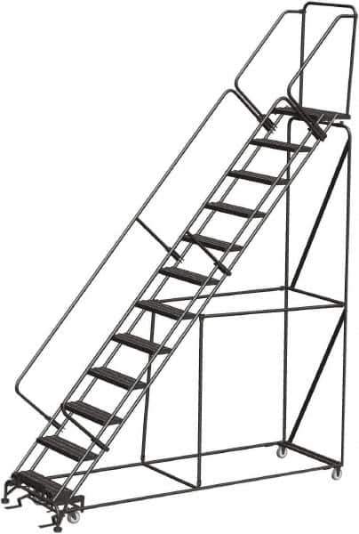 Ballymore - 153" 12 Step Stairway Slope Ladder - Rolling Safety Ladder, 450 Lb Capacity, 120" Platform Height, 32" Base Width x 116" Depth, Heavy-Duty Serrated Grating - Industrial Tool & Supply