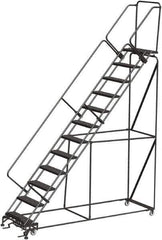 Ballymore - 153" 12 Step Ladder - Rolling Safety Ladder, 450 Lb Capacity, 120" Platform Height, 32" Base Width x 87" Depth, Heavy-Duty Serrated Grating - Industrial Tool & Supply
