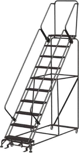 Ballymore - 133" 10 Step Ladder - 350 Lb Capacity, 100" Platform Height, 32" Base Width x 97" Depth, Heavy-Duty Serrated Grating - Industrial Tool & Supply