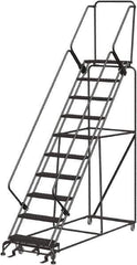 Ballymore - 133" 10 Step Stairway Slope Ladder - Rolling Safety Ladder, 450 Lb Capacity, 100" Platform Height, 32" Base Width x 97" Depth, Heavy-Duty Serrated Grating - Industrial Tool & Supply
