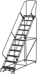 Ballymore - 143" 11 Step Ladder - Rolling Safety Ladder, 450 Lb Capacity, 110" Platform Height, 32" Base Width x 106" Depth, Abrasive Mat Tread - Industrial Tool & Supply