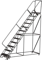 Ballymore - 153" 12 Step Ladder - 350 Lb Capacity, 120" Platform Height, 32" Base Width x 116" Depth, Expanded Metal Tread - Industrial Tool & Supply