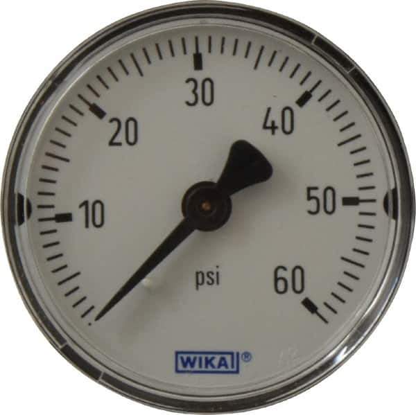 Wika - 2" Dial, 1/4 Thread, 0-60 Scale Range, Pressure Gauge - Center Back Connection Mount, Accurate to 3-2-3% of Scale - Industrial Tool & Supply