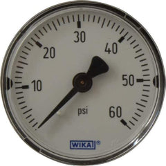 Wika - 2" Dial, 1/4 Thread, 0-60 Scale Range, Pressure Gauge - Center Back Connection Mount, Accurate to 3-2-3% of Scale - Industrial Tool & Supply