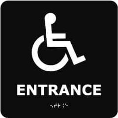 NMC - Entrance, 8" Wide x 8" High, Plastic Sign - English, Braille, White on Blue, Wall Mount - Industrial Tool & Supply