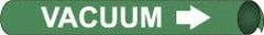 NMC - Pipe Marker with Vacuum Legend and Arrow Graphic - 1-1/8 to 2-3/8" Pipe Outside Diam, White on Green - Industrial Tool & Supply