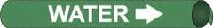 NMC - Pipe Marker with Water Legend and Arrow Graphic - 10 to 10" Pipe Outside Diam, White on Green - Industrial Tool & Supply