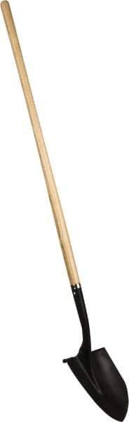 PRO-SOURCE - 11" High x 9-1/2" Wide Round Steel Shovel - 48" Long Wood Straight Handle, Front Turned - Industrial Tool & Supply