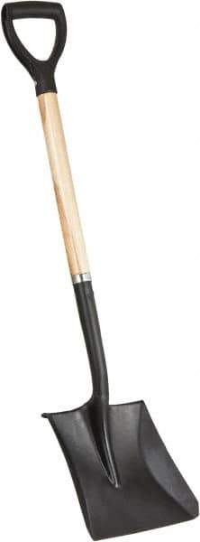 PRO-SOURCE - 11-1/2" High x 9-1/2" Wide Square Steel Shovel - 28" Long Wood D-Grip Handle, Front Turned - Industrial Tool & Supply