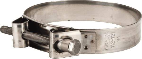Mikalor - 4-1/2" Hose, 0.98" Wide x 0.04" Thick, T-Bolt Hose Clamp - 4.41 to 4.76" Diam, Stainless Steel - Industrial Tool & Supply