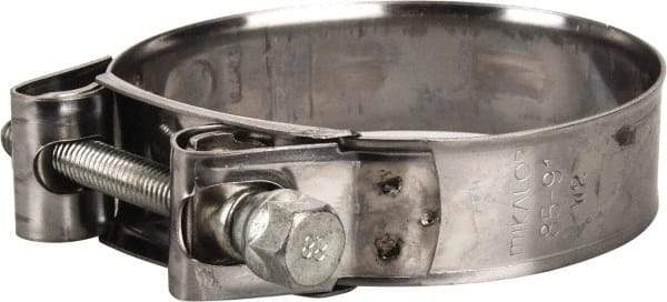 Mikalor - 3-1/2" Hose, 0.98" Wide x 0.04" Thick, T-Bolt Hose Clamp - 3.35 to 3.58" Diam, Stainless Steel Band, Housing & Zinc Plated Screw - Industrial Tool & Supply