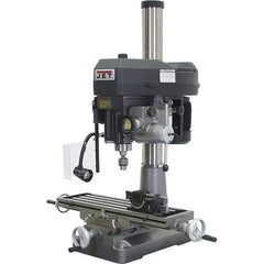 Jet - 1 Phase, 20-1/16" Swing, Step Pulley Mill Drill Machine - 31-3/4" Table Length x 9-1/2" Table Width, 20-1/2" Longitudinal Travel, 7" Cross Travel, 12 Spindle Speeds, 2 hp, 230 Volts - Industrial Tool & Supply