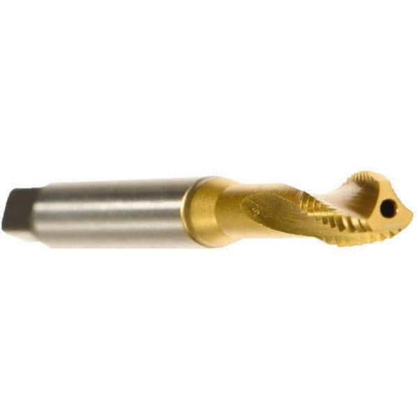 Emuge - #10-32 UNF 3 Flute 2BX Modified Bottoming Spiral Flute Tap - Cobalt, TiN Finish, 2.756" OAL, Right Hand Flute, Right Hand Thread, Series Rekord D - Exact Industrial Supply