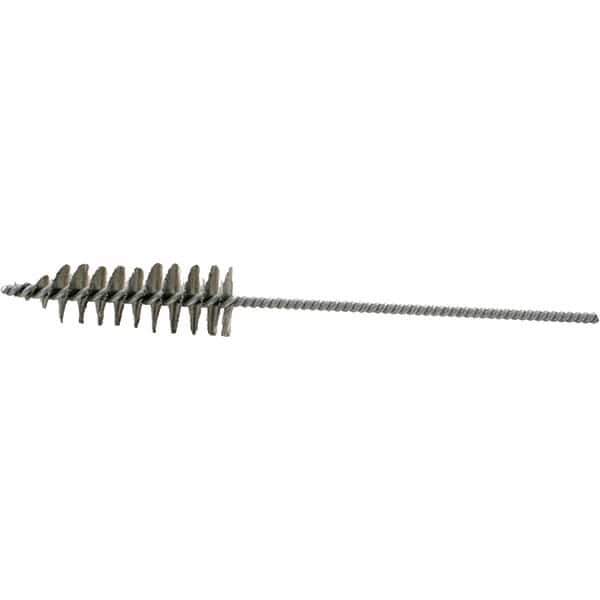 Brush Research Mfg. - 1.2" Diam Helical Stainless Steel Tube Brush - Single Spiral, 0.006" Filament Diam, 3-3/4" Brush Length, 10-1/2" OAL, 0.22" Diam Plastic Handle Shank - Industrial Tool & Supply