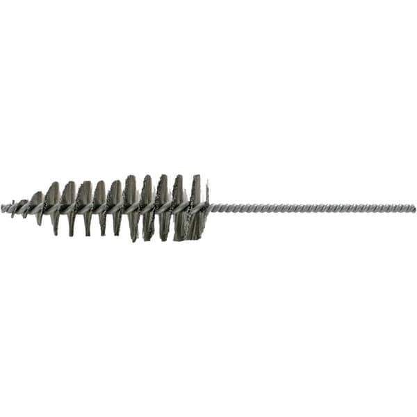 Brush Research Mfg. - 1-5/8" Diam Helical Stainless Steel Tube Brush - Single Spiral, 0.006" Filament Diam, 4-3/4" Brush Length, 10-1/2" OAL, 0.245" Diam Plastic Handle Shank - Industrial Tool & Supply