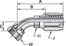 Parker - 1-1/16-12 Female JIC Steel Hydraulic Hose Female JIC Swivel & 45° Elbow & Short Drop - 5,000 psi, -12 Hose Size, 3/4" Hose Diam - Industrial Tool & Supply