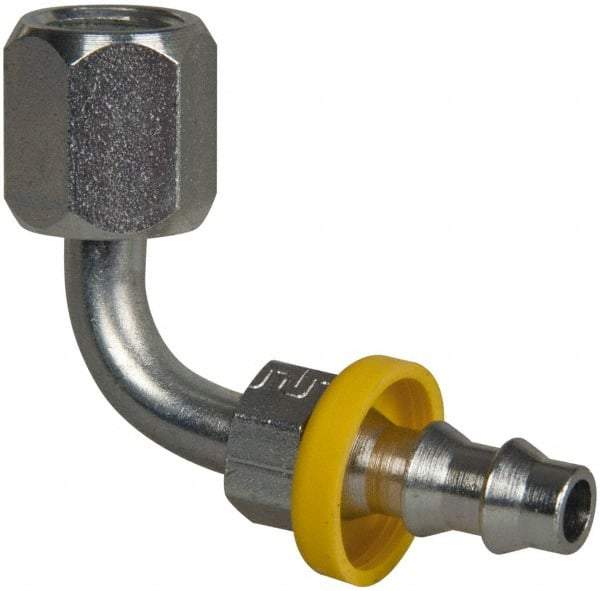 Parker - 7/16-20 Female JIC Steel Hydraulic Hose Female JIC Swivel & 90° Elbow & Short Drop - -4 Hose Size, 1/4" Hose Diam, Series 82 - Industrial Tool & Supply