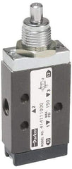 Parker - 0.20 CV Rate, 1/8" NPT Inlet Direct Air 2 Mechanical Spool Valve - 3 Way, 2 Position, 150 Max psi, Plunger Spring Return - Industrial Tool & Supply
