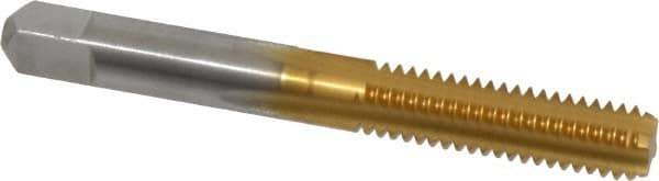 Made in USA - 5/16-18 UNC 3B 4 Flute TiN Finish High Speed Steel Straight Flute Standard Hand Tap - Bottoming, Right Hand Thread, 2-23/32" OAL, 1-1/8" Thread Length, H3 Limit, Oversize - Exact Industrial Supply