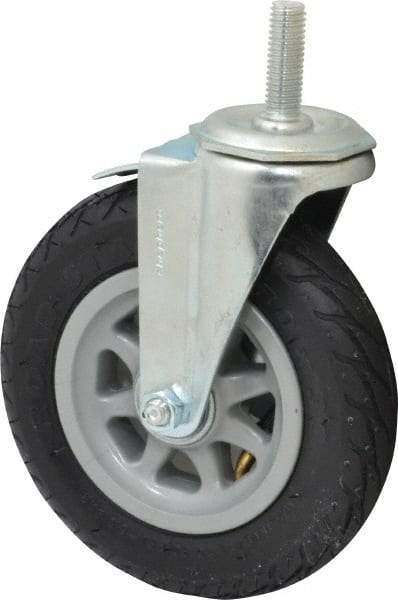 Shepherd - 6" Diam x 1-1/4" Wide, Rubber Swivel with Brake Caster - 150 Lb Capacity, Threaded Stem Mount, Ball Bearing - Industrial Tool & Supply