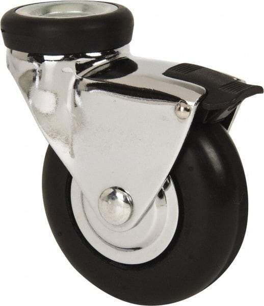 Shepherd - 3" Diam x 15/16" Wide x 3-7/8" OAH Hollow Kingpin Mount Swivel Caster with Brake - Neoprene, 110 Lb Capacity, Precision Ball Bearing, 7/16 x 1/2" Hollow Kingpin Stem - Industrial Tool & Supply