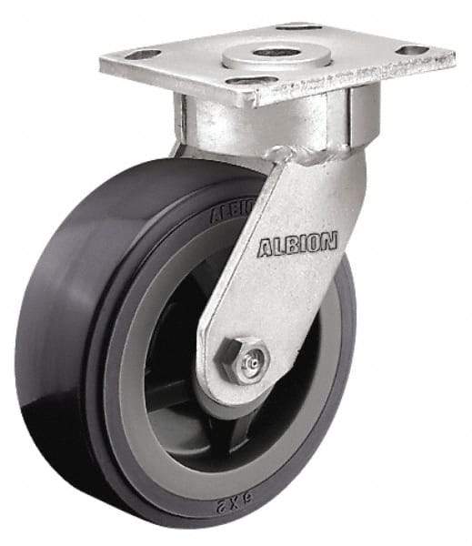 Albion - 4" Diam x 2" Wide x 5-5/8" OAH Top Plate Mount Rigid Caster - Soft Rubber, 350 Lb Capacity, Precision Sealed Bearing, 4 x 4-1/2" Plate - Industrial Tool & Supply