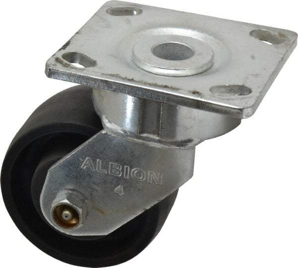 Albion - 4" Diam x 2" Wide x 5-5/8" OAH Top Plate Mount Swivel Caster - Glass Filled Nylon, 800 Lb Capacity, Roller Bearing, 4 x 4-1/2" Plate - Industrial Tool & Supply