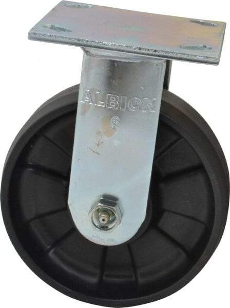 Albion - 6" Diam x 2" Wide x 7-1/2" OAH Top Plate Mount Rigid Caster - Glass Filled Nylon, 1,200 Lb Capacity, Roller Bearing, 4 x 4-1/2" Plate - Industrial Tool & Supply