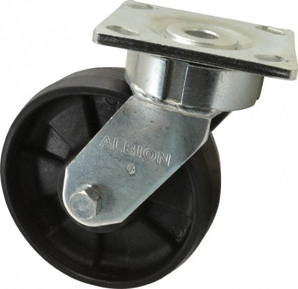 Albion - 6" Diam x 2" Wide x 7-1/2" OAH Top Plate Mount Swivel Caster - Glass Filled Nylon, 1,200 Lb Capacity, Precision Sealed Bearing, 4 x 4-1/2" Plate - Industrial Tool & Supply