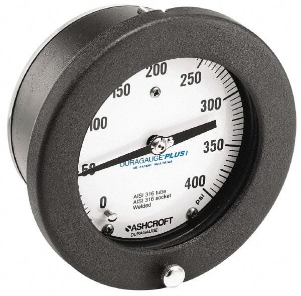 Ashcroft - 4-1/2" Dial, 1/4 Thread, 0-400 Scale Range, Pressure Gauge - Center Back Connection Mount, Accurate to 0.5% of Scale - Industrial Tool & Supply