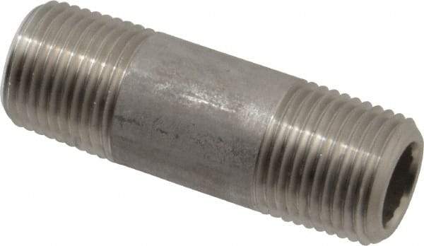 Merit Brass - Schedule 80, 1/2" Pipe x 2-1/2" Long, Grade 304/304L Stainless Steel Pipe Nipple - Seamless & Threaded - Industrial Tool & Supply