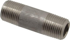 Merit Brass - Schedule 80, 1/2" Pipe x 2-1/2" Long, Grade 304/304L Stainless Steel Pipe Nipple - Seamless & Threaded - Industrial Tool & Supply
