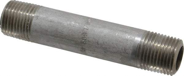 Merit Brass - Schedule 80, 1/2" Pipe x 4" Long, Grade 304/304L Stainless Steel Pipe Nipple - Seamless & Threaded - Industrial Tool & Supply