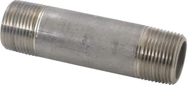 Merit Brass - Schedule 80, 1" Pipe x 4-1/2" Long, Grade 304/304L Stainless Steel Pipe Nipple - Seamless & Threaded - Industrial Tool & Supply