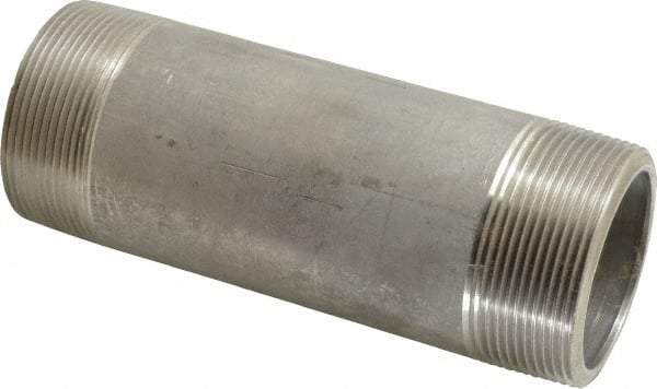 Merit Brass - Schedule 80, 2" Pipe x 6" Long, Grade 304/304L Stainless Steel Pipe Nipple - Seamless & Threaded - Industrial Tool & Supply