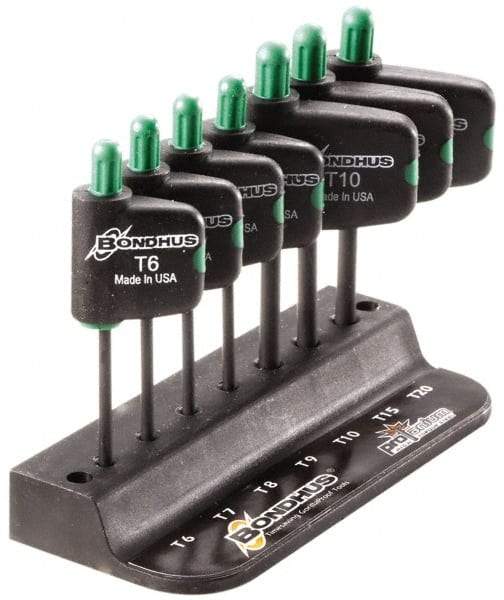 Bondhus - 7 Piece T6 to T20 Protanium High Torque Steel Flag-Style Torx Key Set - 1-1/2" Length Under Head, 3" OAL, T6, T7, T8, T9, T10, T15, T20 - Industrial Tool & Supply
