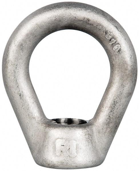 Gibraltar - 5,000 Lb Capacity, 3/4-10 Thread, Stainless Steel Lifting Eye Nut - Grade 316, 3" High, 1-1/2" Inside & 2-1/2" Outside Eye Diam, 1-3/8" Bell/Base Width - Industrial Tool & Supply