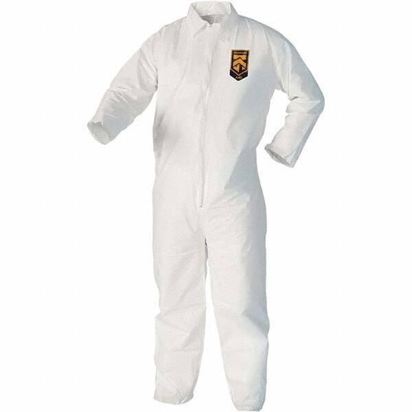 KleenGuard - Size M Film Laminate Chemical Resistant Coveralls - White, Zipper Closure, Open Cuffs, Open Ankles - Industrial Tool & Supply