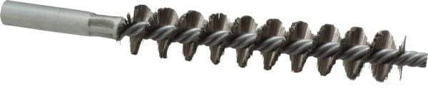 Schaefer Brush - 4" Brush Length, 3/4" Diam, Double Stem, Single Spiral Tube Brush - 6-1/4" Long, Stainless Steel, 12-24 Female Connection - Industrial Tool & Supply